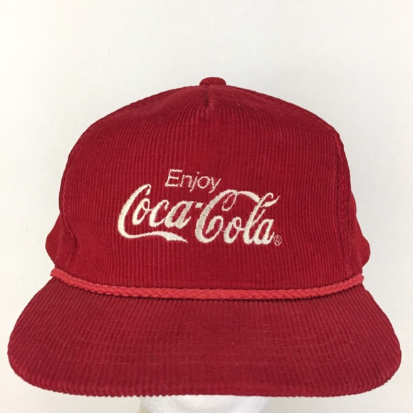 Yupoong Other - Vtg Enjoy Coca Cola Corduroy Hat Logo Coke Soda Snap Back Baseball Trucker Cap
